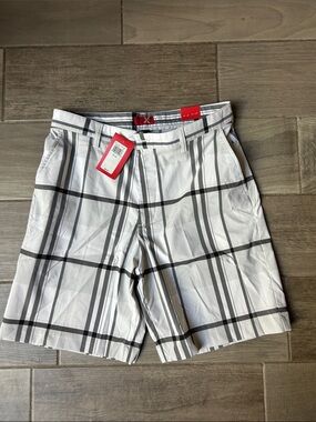 Men's White & Gray Plaid Golf Shorts